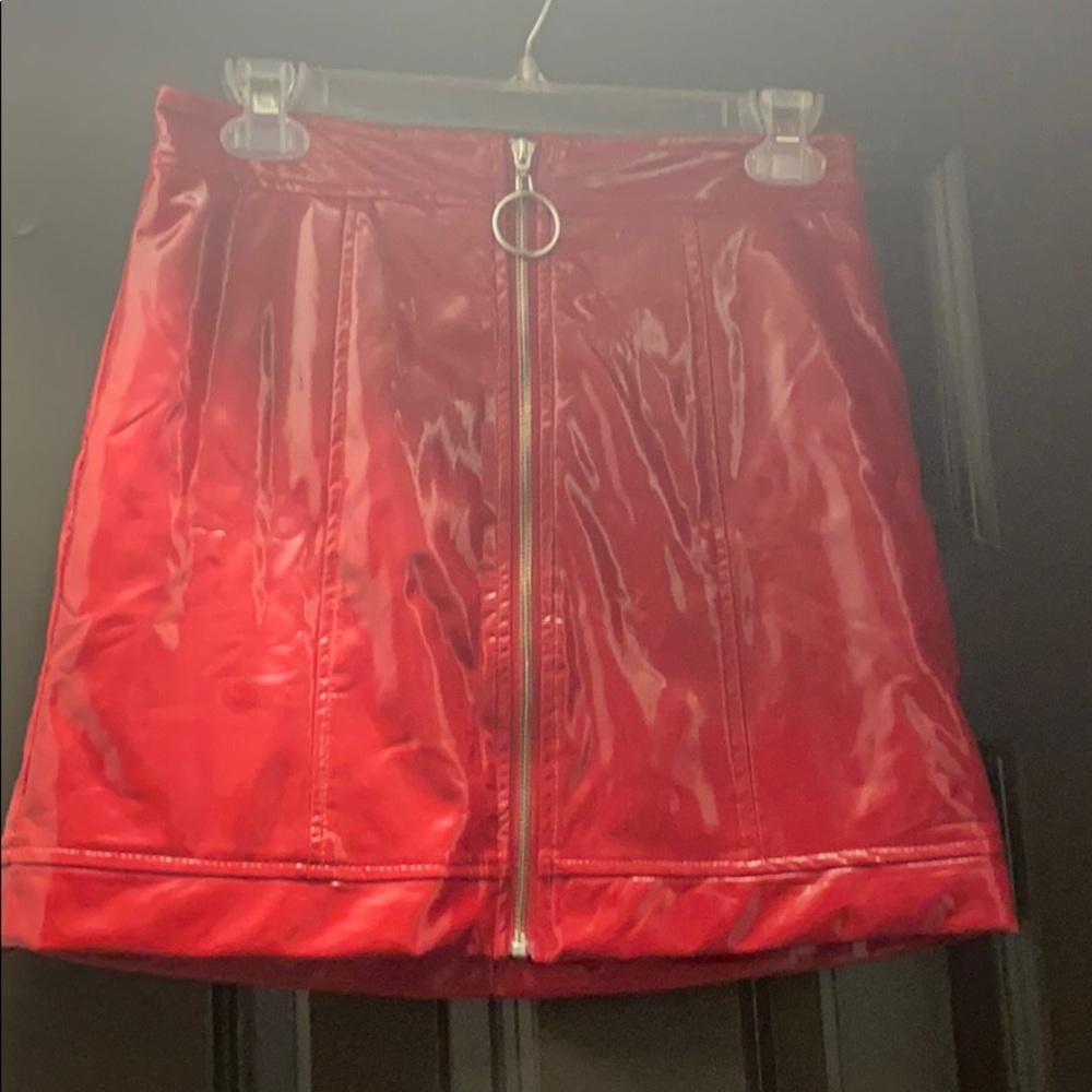 Red leather skirt